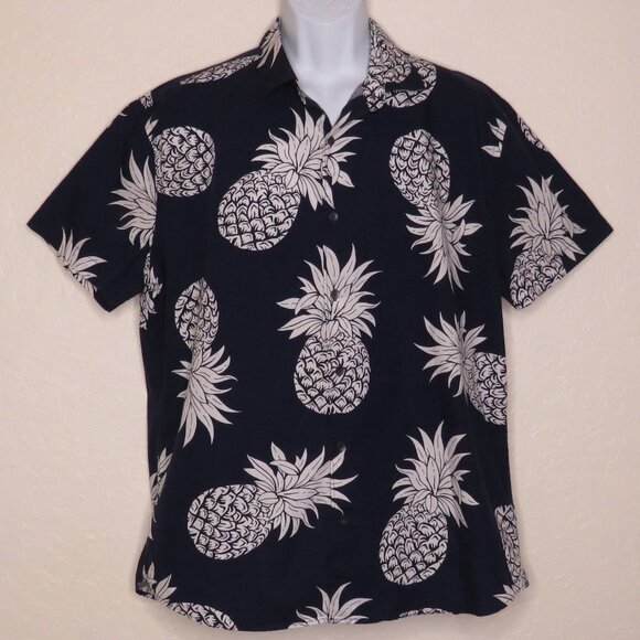 Express* Men's Short Sleeve Button Down Curved Hem Pineapple‎ Shirt~ Size XL - Picture 1 of 11